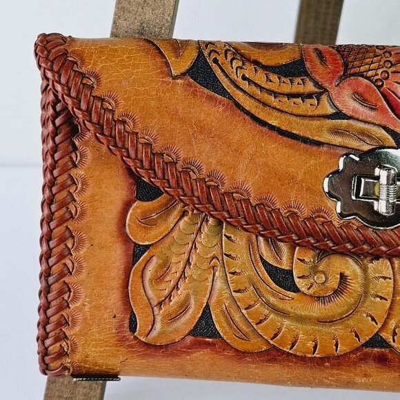Vintage 1970's Tooled Leather Wallet Clutch - Picture 5 of 11